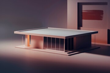 Poster - Minimalist architectural rendering of a modern house with large glass windows and flat roof.