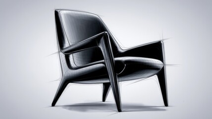 Poster - Sketch of a modern, sleek armchair with a minimalist design, showcasing its elegant form and contours.