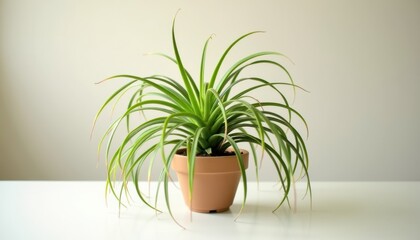 Poster - Nephrolepis Exaltata with Fronds in Ceramic Pot on Light Background