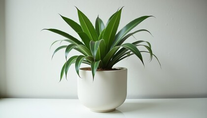 Poster - Close-Up of Cycas Plant in Light Ceramic Pot Against Neutral Backdrop