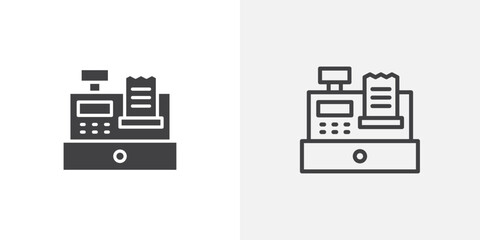 Poster - Cash register icons vectors illustrations in black fill and liner versions