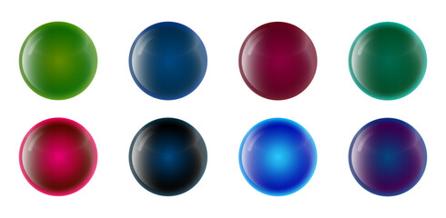 set of eight dark glass glossy 3d balls vector design