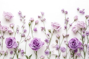 Wall Mural - Purple rose stems on white background, floral design element