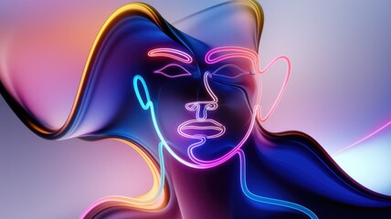 Poster - Abstract neon portrait with flowing, vibrant colors creating a surreal and stylish aesthetic.