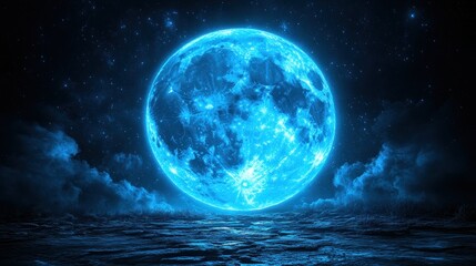 Wall Mural - Blue moon over water, night sky, fantasy art, album cover