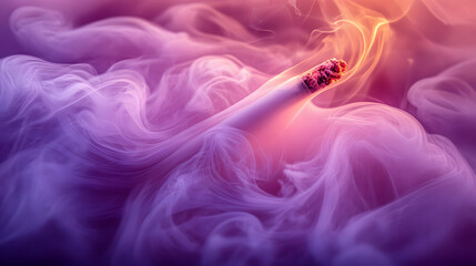 Aufkleber - A close-up of a glowing cigarette surrounded by colorful, swirling smoke, creating an abstract and atmospheric effect