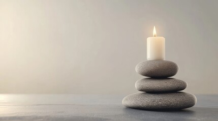 Poster - Relaxing spa atmosphere with smooth stones and glowing candles for tranquility and wellness. Generative AI