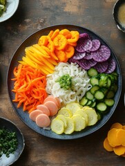 Poster - A bowl of vibrant, colorful vegetables in a salad, including carrots, radishes, cucumbers, onions and more, ready to be enjoyed.