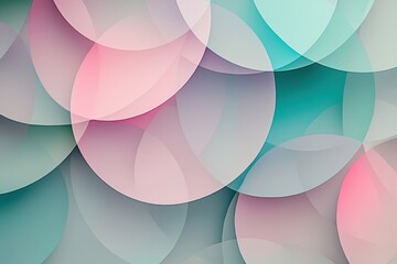 Wall Mural - A modern abstract design with layered circular shapes in soft, pastel shades of pink, teal, and gray, creating a beautiful, artistic backdrop.