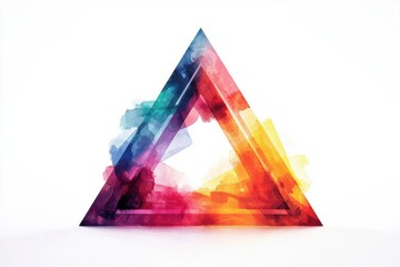 Poster - Watercolor abstract triangle with vibrant hues of blue, pink, red, orange, and yellow, creating a modern and colorful artistic design element.