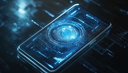 Aufkleber - Mobile Phone Interface: Futuristic Digital Technology Displays Data and Information Efficiently on Screen