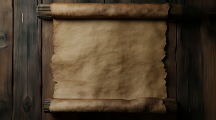 Antique parchment scroll on wooden backdrop