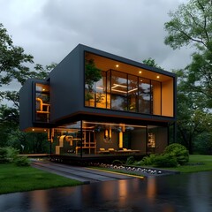 Poster - striking minimalist contemporary house design with sleek glass facade geometric shapes and seamless 