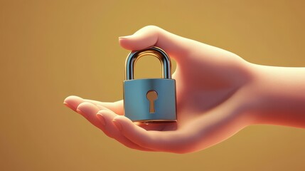 Poster - security protection Support hand with Lock icon 3d cartoon style illustration