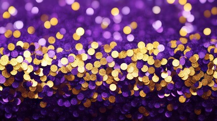 Wall Mural - purple and gold abstract glitter bokeh background. holiday texture confetti celebration wallpaper.