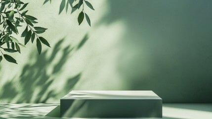 Aufkleber - A product display stand rests in a softly lit area, surrounded by gentle shadows of leaves