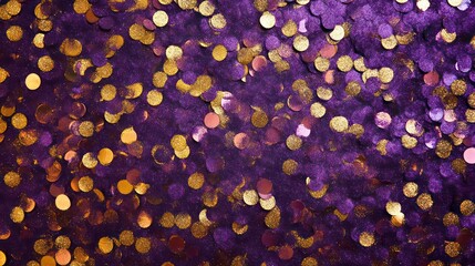 Wall Mural - purple and gold abstract glitter bokeh background. holiday texture confetti celebration wallpaper.