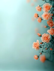 Poster - Serene nature inspired garland of delicate rose blossoms in a soft watercolor style aesthetic evocative of Impressionist painting techniques with a hazy muted color palette and a blurred