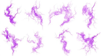 Poster - purple lightning bolt strike set. isolated white background. zeus, god, jupiter, thor, mythology con