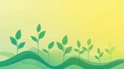 Aufkleber - Upward flowing lines symbolize plant growth and vitality in a serene green and yellow landscape during daylight. Generative AI