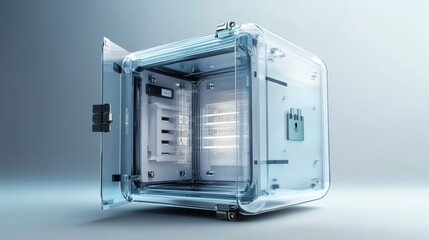 Poster - the 3d safe, adorned with floating digital locks, represents the highest level of security for finan