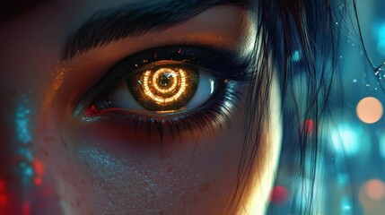 Poster - modern cyber woman with matrix eye concept