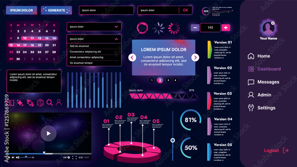 Button Image Panel Software Set of UI elements for AI: buttons, panels, sliders, icons and other ...