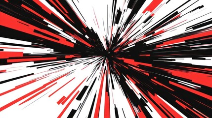 Poster - abstract red, black, white lines converging to a vanishing point, creating a dynamic, high-speed eff