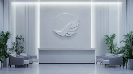 Poster - Realistic empty wall for logo mockup in office lobby