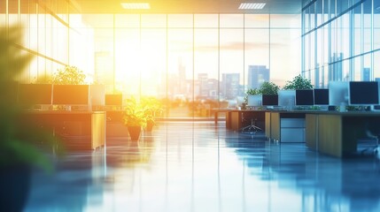 Abstract blurred office interior room,blurry ,working space ,defocused effect,Blurred office interior background with panoramic windows and light from the window. Blurred office space with a business 