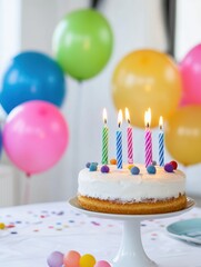 Aufkleber - Colorful birthday table with vibrant balloons and glowing candles celebrating a joyful occasion with friends and family. Generative AI