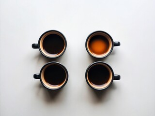 Wall Mural - Black Coffee Cups Top View White Background - Set of Coffee Mugs Isolated