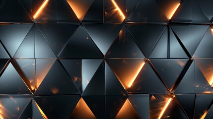 Poster - Abstract geometric pattern of black triangles with a warm, orange glow.