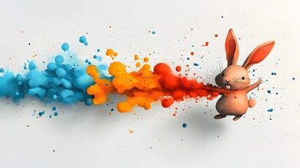 Poster - Playful watercolor rabbit in a dynamic and energetic scene evoking a sense of joy and wonder  Vibrant colors free flowing brushstrokes and an impressionistic style create a dreamlike
