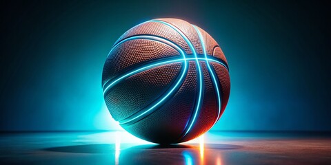 Wall Mural - Blue Neon Basketball on Teal Background - Dynamic Sports Photography