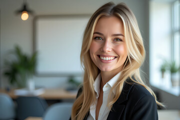 Wall Mural - portrait of a smiling business woman in the office	