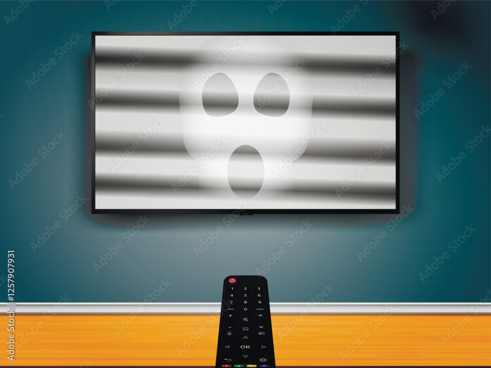 Horror scary movie concept. Watching TV with horror movie. Remote ...
