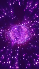 Wall Mural - A futuristic glowing energy sphere surrounded by radiant particles in deep purple hues abstract background