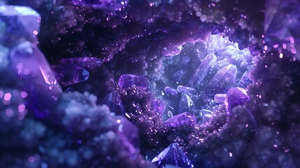 Poster - A cluster of purple crystals, glowing from within.