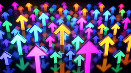 Poster - Colorful Glowing Neon Arrows Pointing Upward Symbolizing Growth