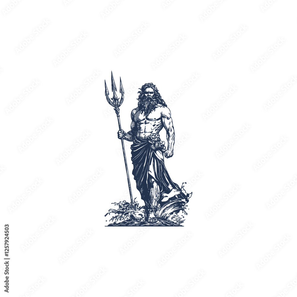 Poseidon ancient greek mythology King of the sea design vector template ...