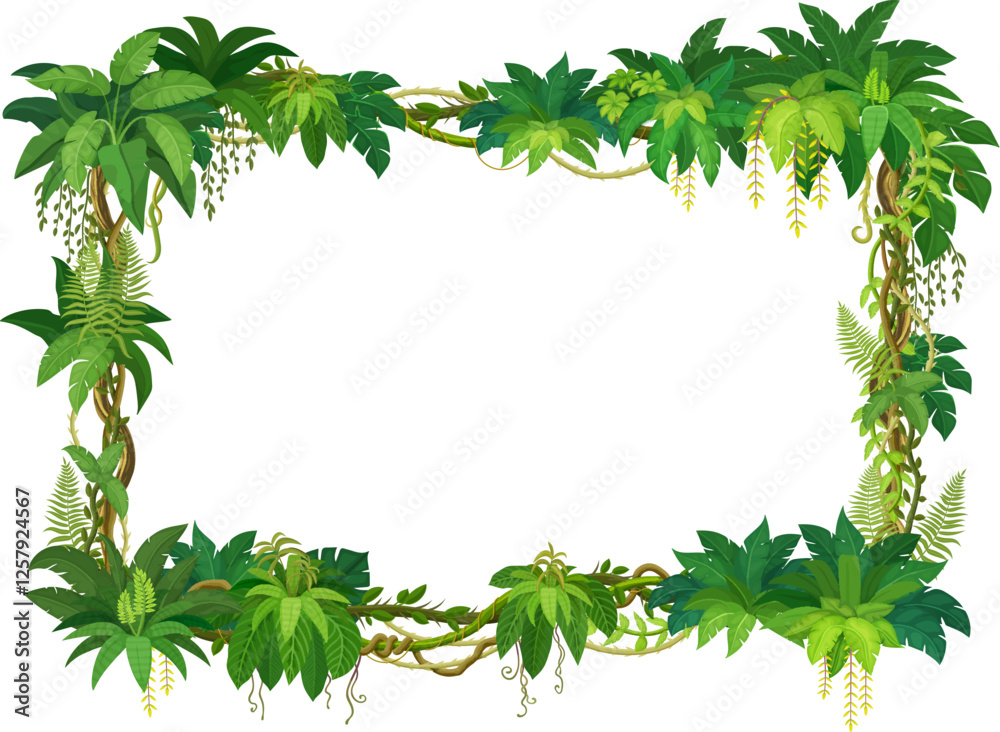 Liana frame of jungle forest and tropical green leaves of ivy plant ...