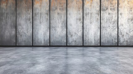 Poster - empty room with a textured gray concrete wall and floor, featuring vertical panels, creating a moder