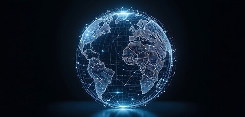 Poster - Global network connection, abstract digital world with glowing connections