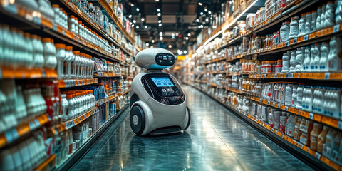Poster - automated bulk item sale in autonomous supermarket with robot enhancing seamless customer shopping e