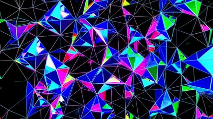 Poster - vibrant geometric shapes shifting and rearranging in a seamless loop, creating a dynamic