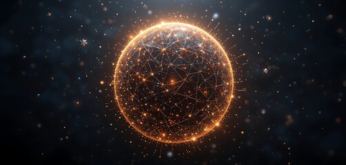 Poster - Digital Sphere: Global Network with Glowing Connections in the Dark Space