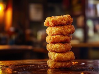 Wall Mural - Fried Food Stack on Wooden Table