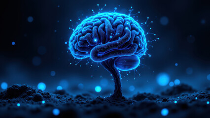 Wall Mural - AI-generated human brain with electric energy emanating from neurons.