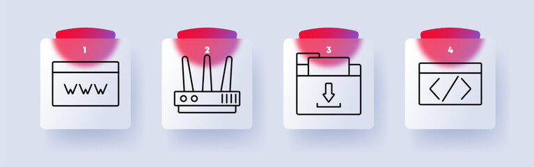 Web and coding set icon. Internet browser, Wi-Fi router, file download, coding interface, web development, programming, online security, digital services, software